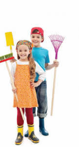 2 kids with cleaning tools