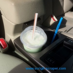 Scrigit Scraper in car cup holder