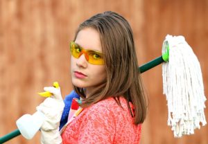 Woman read for deep cleaning